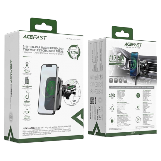 ACEFAST - شاحن سيارة لاسلكي 2 في 1 بقوة 17.5W