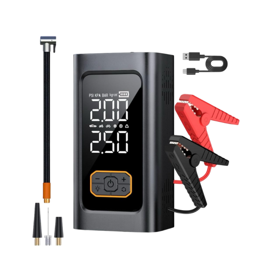 CC208 - مشغل سياره 5 في 1 اشتراك + منفاخ هواء + اضاءة + بور بانك + ميزان هواء 8000mAh