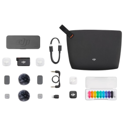 Dji - ميكروفون ميني 2 ( 2 جهاز ارسال + 1جهاز استقبال قياسي + علبة شحن ) لاسلكي للايفون والاندرويد والكاميرات 