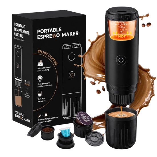 PORTABLE - ماكينة تحضير قهوة اسبريسو محموله اسود