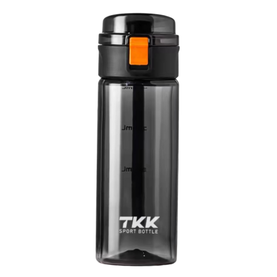 TKK - زجاجة ماء رياضية شفافة سعة 550 ملي باللون اسود