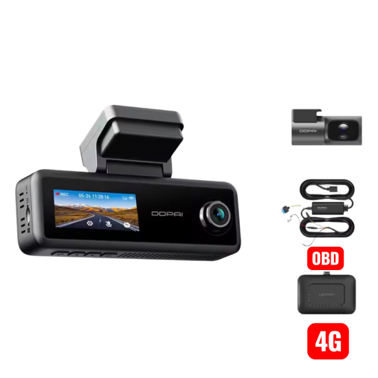 DDPAI - عرض داش كام N4T PRO  امامي 4K داخلي 1080 خلفي 1080 + OBD + كيبل 4G