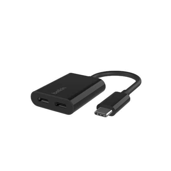 وصلة روك ستار محول USB=C صوت+ محول شحن USB=C اسود-ابيض