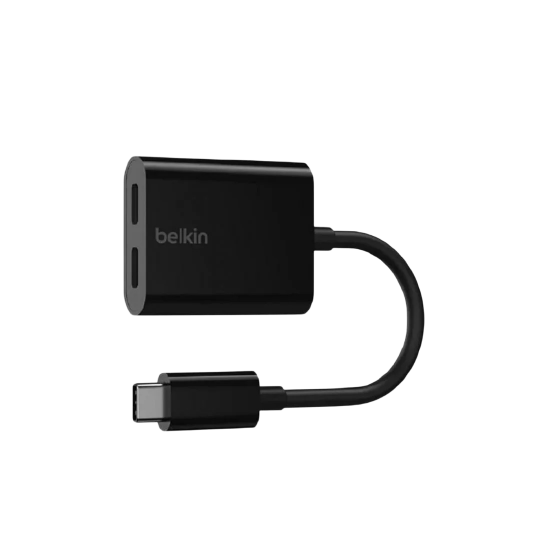 وصلة روك ستار محول USB=C صوت+ محول شحن USB=C اسود-ابيض