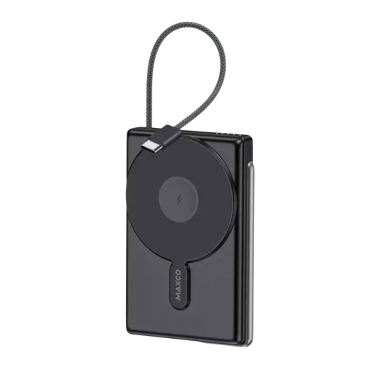 بور بانك شحن لا سلكي للجوال والسماعه والساعه  10 الف امبير بقوة 38.5W من MAXCO - اسود