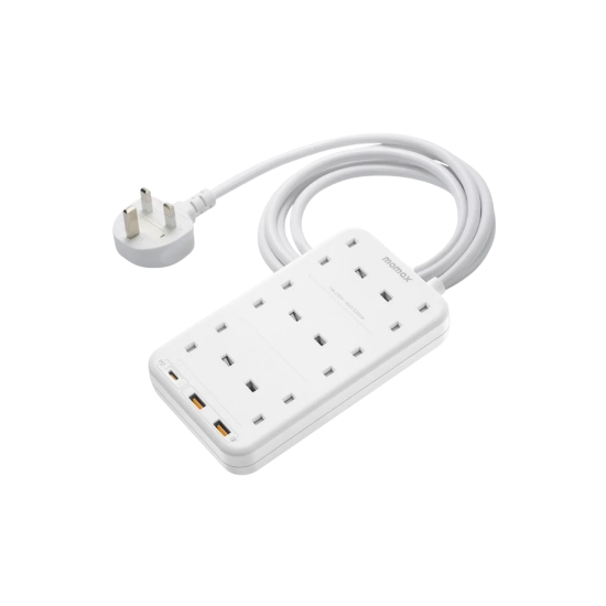 توصيلة موماكس تتكون من ٦ أفياش ومدخلين يو اس بي شحن سريع ومدخل PD 20 W