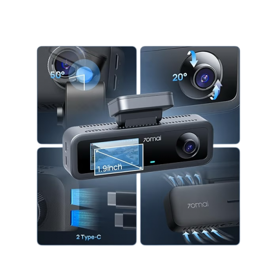 داش كام 70mai شاومي 3 كاميرات امامي خلفي داخلي T800E