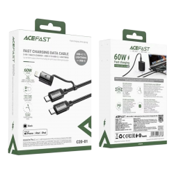 سلك شاحن تايب سي الى تايب سي لايتنق قوة 60w من AceFast قماش طول 1m 