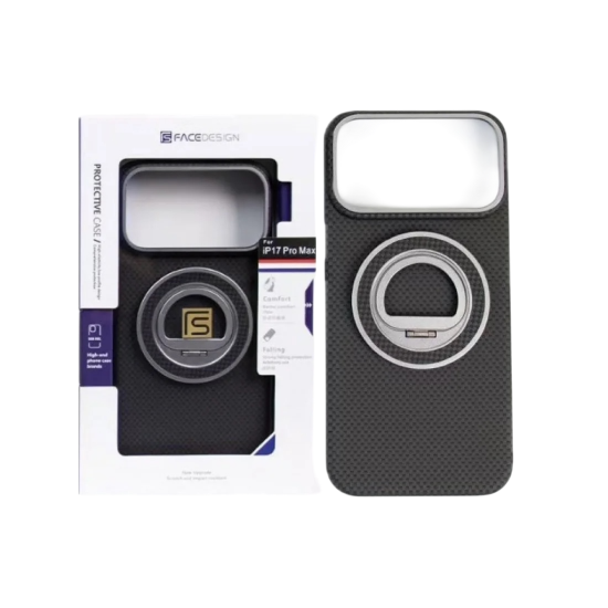 كفر ايفون 17 كاربون فايبر 0.35 سليم  مسكة ماج سيف من FACE DESIGN اسود