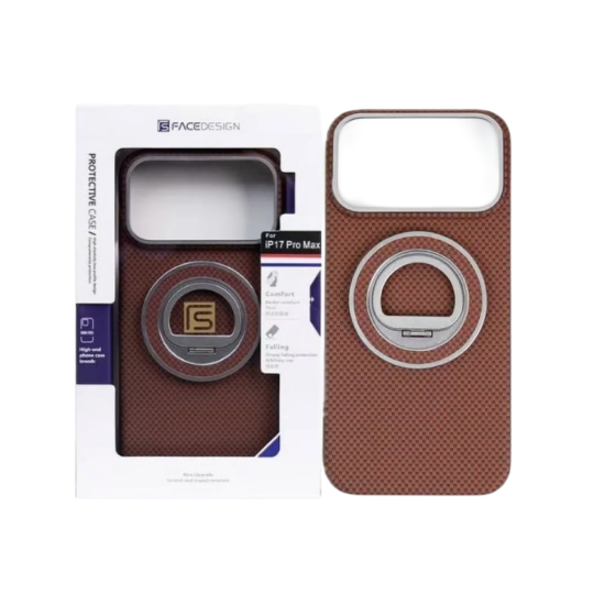 كفر ايفون 17 كاربون فايبر 0.35 سليم  مسكة ماج سيف من FACE DESIGN  اورنج