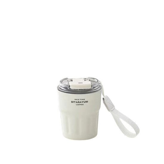 كوب حراري محمول ابيض بغطاء شفاف - SITARAYURI