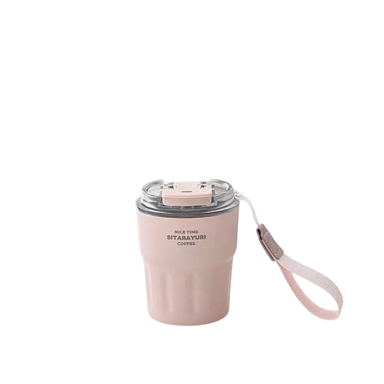كوب حراري محمول وردي بغطاء شفاف - SITARAYURI