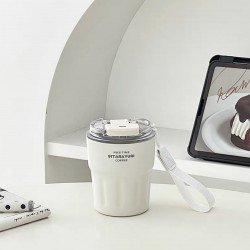 كوب حراري محمول ابيض بغطاء شفاف - SITARAYURI
