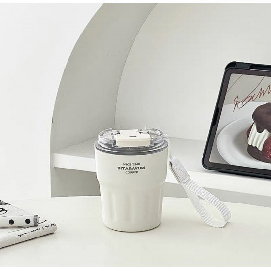 كوب حراري محمول ابيض بغطاء شفاف - SITARAYURI