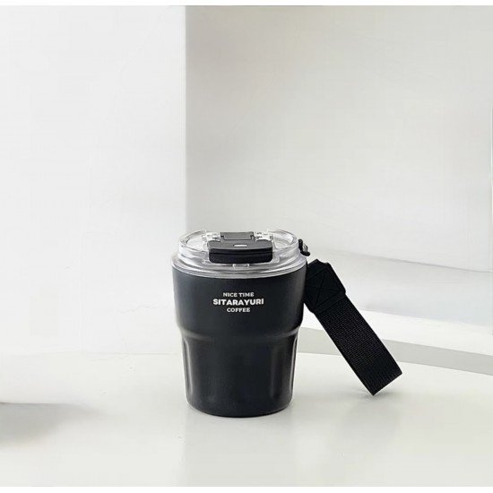 كوب حراري محمول اسود بغطاء شفاف - SITARAYURI