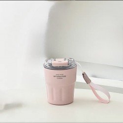 كوب حراري محمول وردي بغطاء شفاف - SITARAYURI