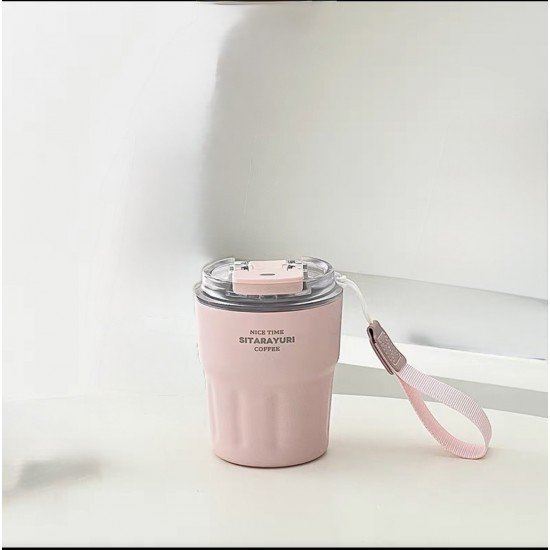 كوب حراري محمول وردي بغطاء شفاف - SITARAYURI
