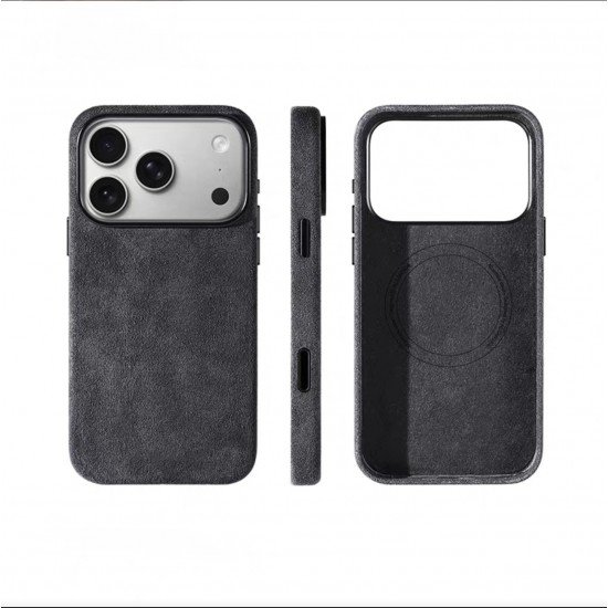 كفر ايفون 17 برو ماكس  alcantara Leather من A-CASE اسود