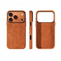كفر ايفون 17 برو ماكس  alcantara Leather من A-CASE برتقالي كوني 
