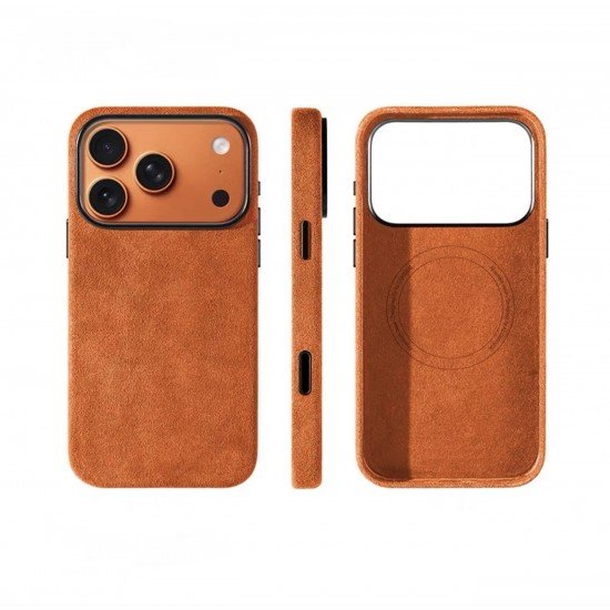كفر ايفون 17 برو ماكس  alcantara Leather من A-CASE برتقالي كوني