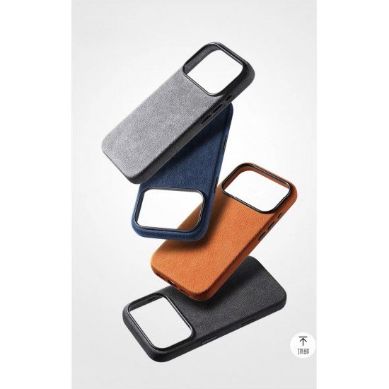 كفر ايفون 17 برو ماكس  alcantara Leather من A-CASE برتقالي كوني