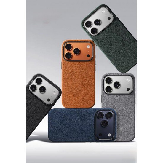 كفر ايفون 17 برو ماكس  alcantara Leather من A-CASE برتقالي كوني