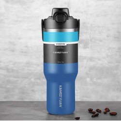 مق ترمس بارد حار 1000ML مقاوم للصداء من KANGZYUAN ازرق 