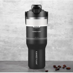 مق ترمس بارد حار 1000ML مقاوم للصداء من KANGZYUAN اسود-ابيض