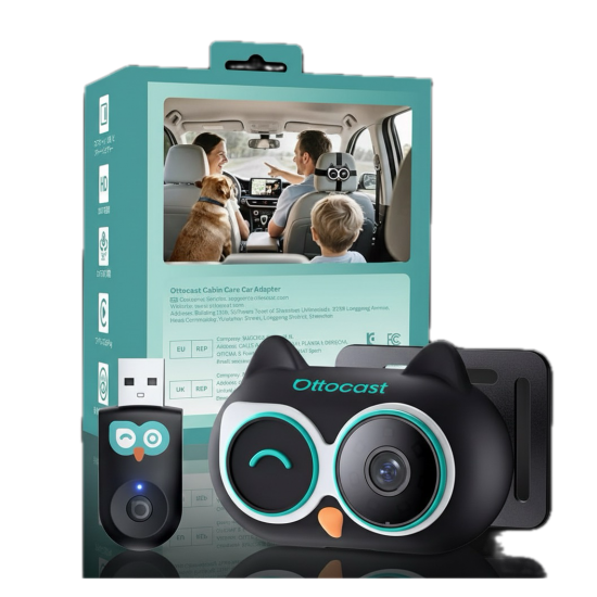 اوتو كاست - محول CarPlay اللاسلكي+كاميرا المقعد الخلفي للسيارة 150 ° بجودة 1080P