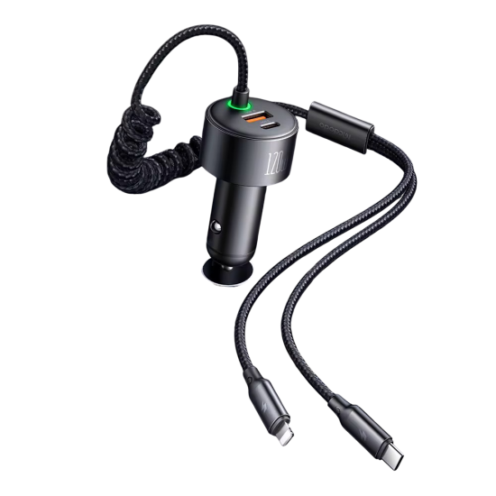 Mcododo - شاحن سيارة مدمج سلك مزدوج + منفذين شحن بقوة 120W