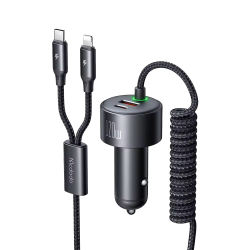 Mcododo - شاحن سيارة مدمج سلك مزدوج + منفذين شحن بقوة 120W