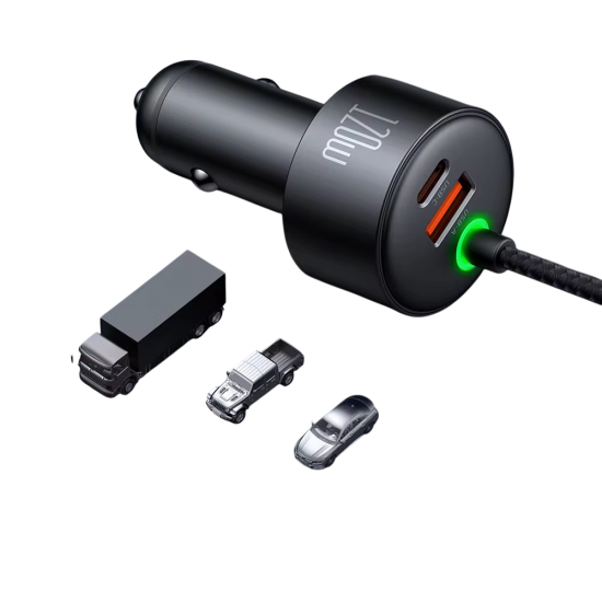 Mcododo - شاحن سيارة مدمج سلك مزدوج + منفذين شحن بقوة 120W