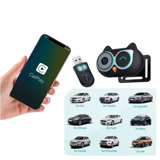 اوتو كاست - محول CarPlay اللاسلكي+كاميرا المقعد الخلفي للسيارة 150 ° بجودة 1080P