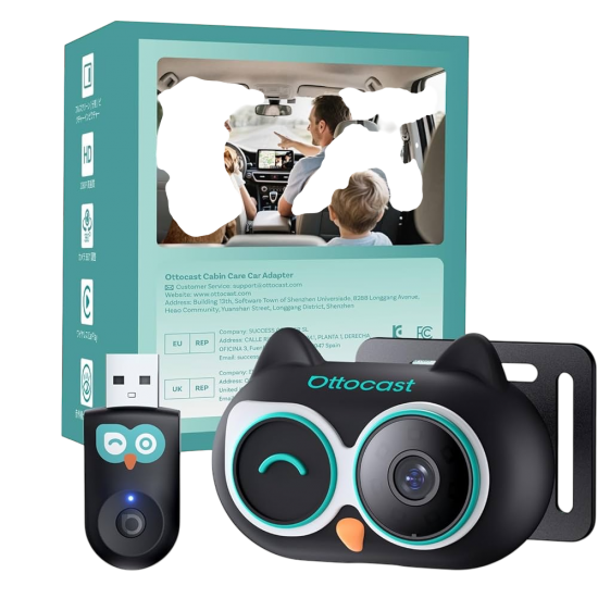 اوتو كاست - محول CarPlay اللاسلكي+كاميرا المقعد الخلفي للسيارة 150 ° بجودة 1080P